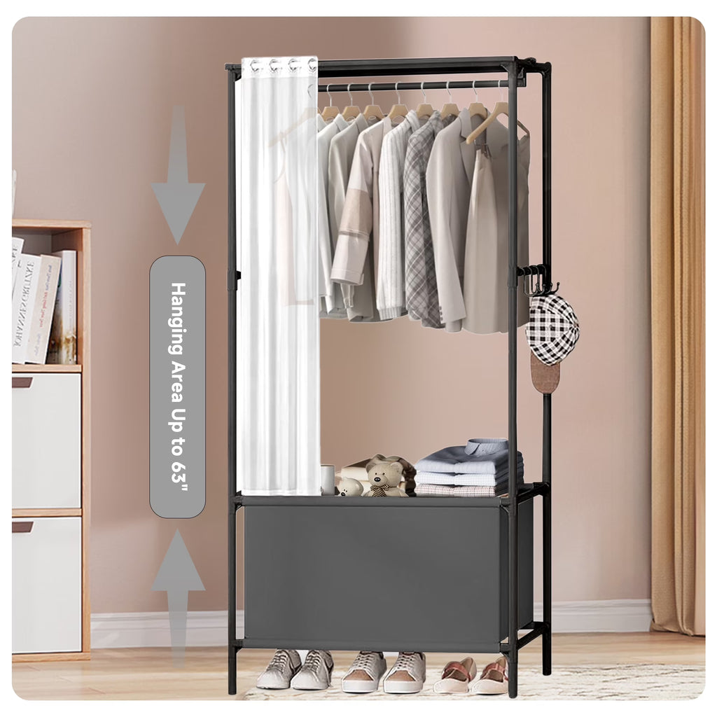 Portable Closet,  Portable Wardrobe Storage Closet, Clothes Storage Cabinet with Curtain, for Bedroom, Clothes Room, Black
