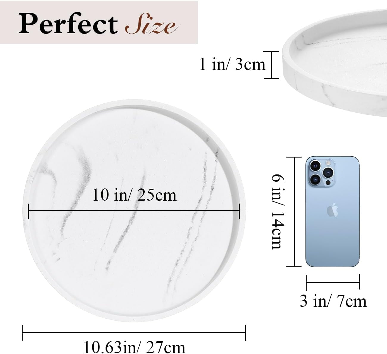 Turntable Lazy Susan for Table Top, Marble round Tray 10.63 Inch, Lazy Susan for Cabinet Dining Table Kitchen Pantry, Rotating Bathroom Countertop Organizer, Gravel White