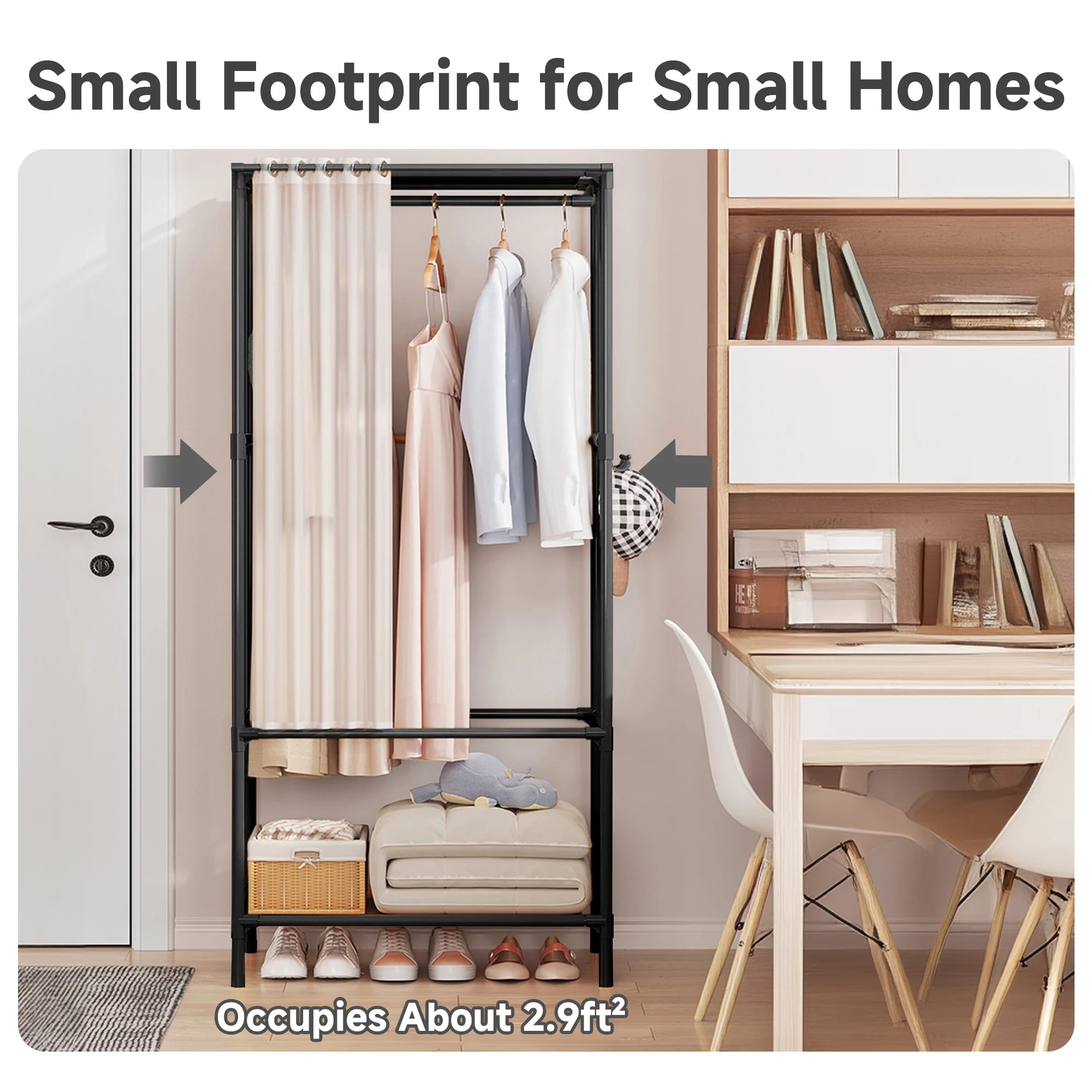 Portable Closet,  Portable Wardrobe Storage Closet, Clothes Storage Cabinet with Curtain, for Bedroom, Clothes Room, Black