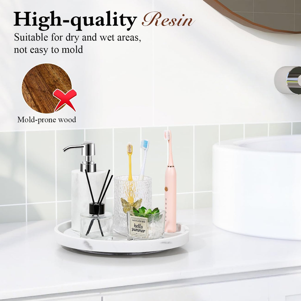 Turntable Lazy Susan for Table Top, Marble round Tray 10.63 Inch, Lazy Susan for Cabinet Dining Table Kitchen Pantry, Rotating Bathroom Countertop Organizer, Gravel White
