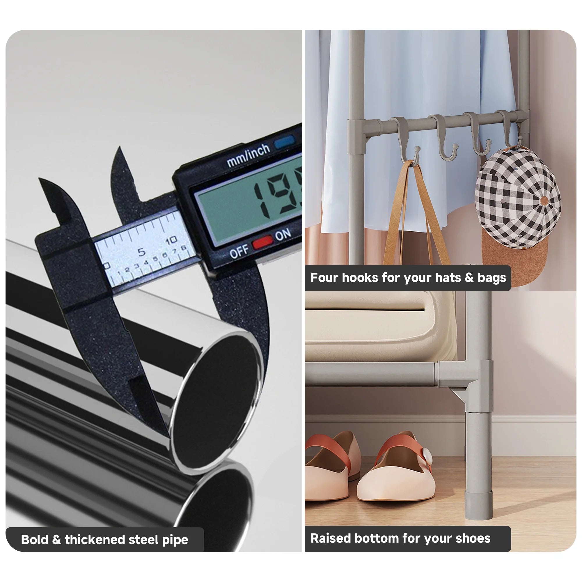 Portable Closet,  Closet Organizer Storage Shelves, Clothes Rack Storage Organizer, Wardrobe Closet Clothing Rack for Bedroom, Hallway, Living Room, Gray