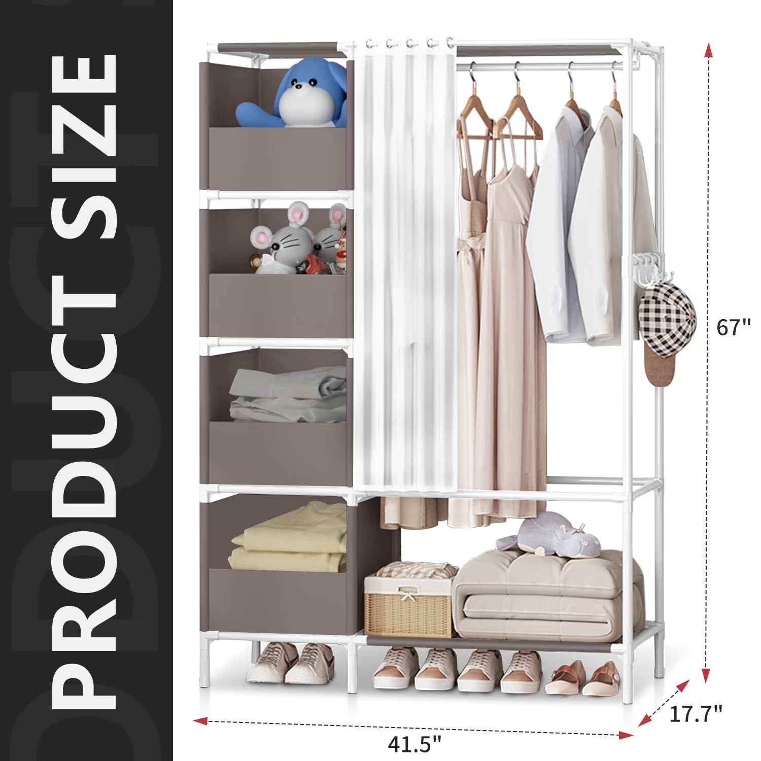 Portable Closet,  Closet Organizer Storage Shelves, Clothes Rack Storage Organizer, Wardrobe Closet Clothing Rack for Bedroom, Hallway, Living Room, Gray