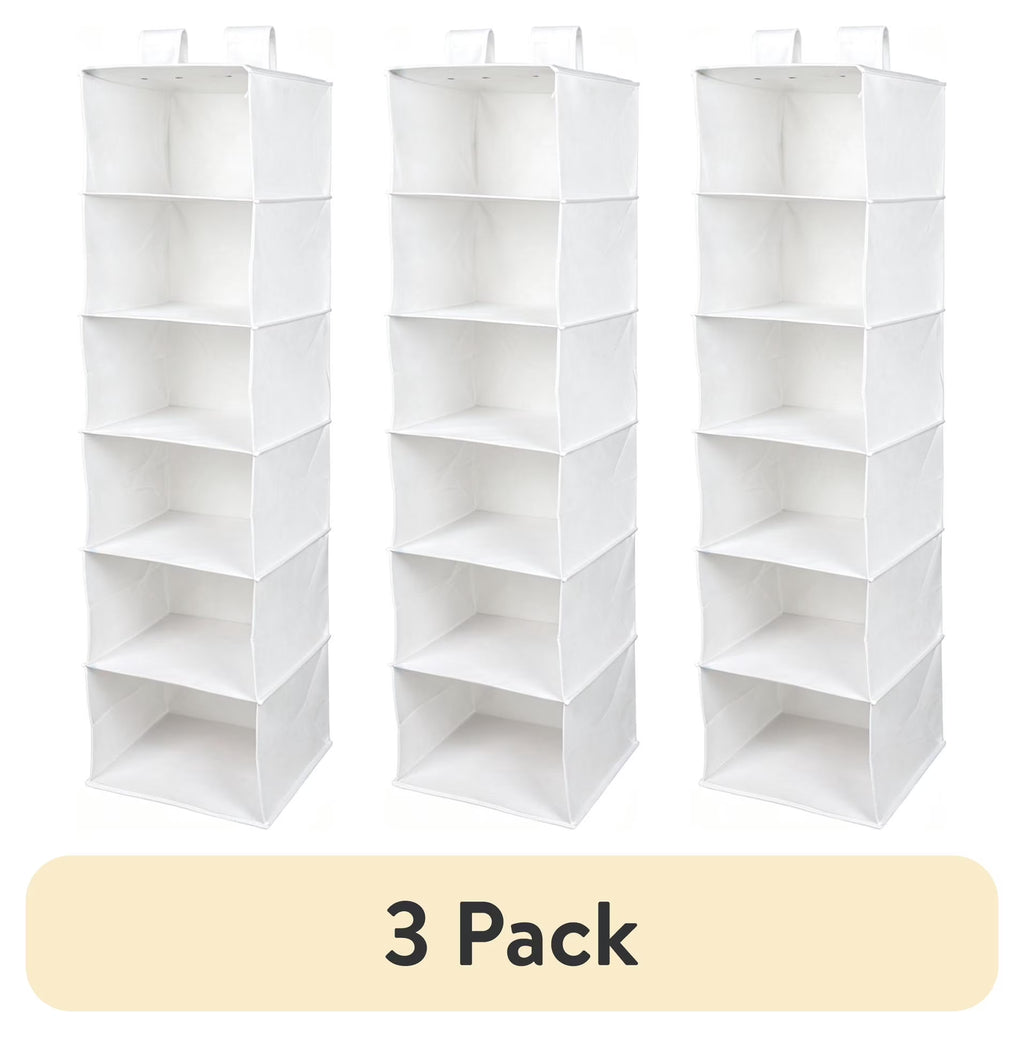 (3 Pack)  6 Shelf Non-Woven Hanging Closet Organizer Shelf Dividers, Arctic White