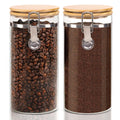 EQEY Glass Storage Jars Set Elegant Containers with Airtight Bamboo Lids Perfect for Kitchen Organization - Flour Rice Pasta Sugar Coffee Beans Accessories Included (Coffee Jar x 2)