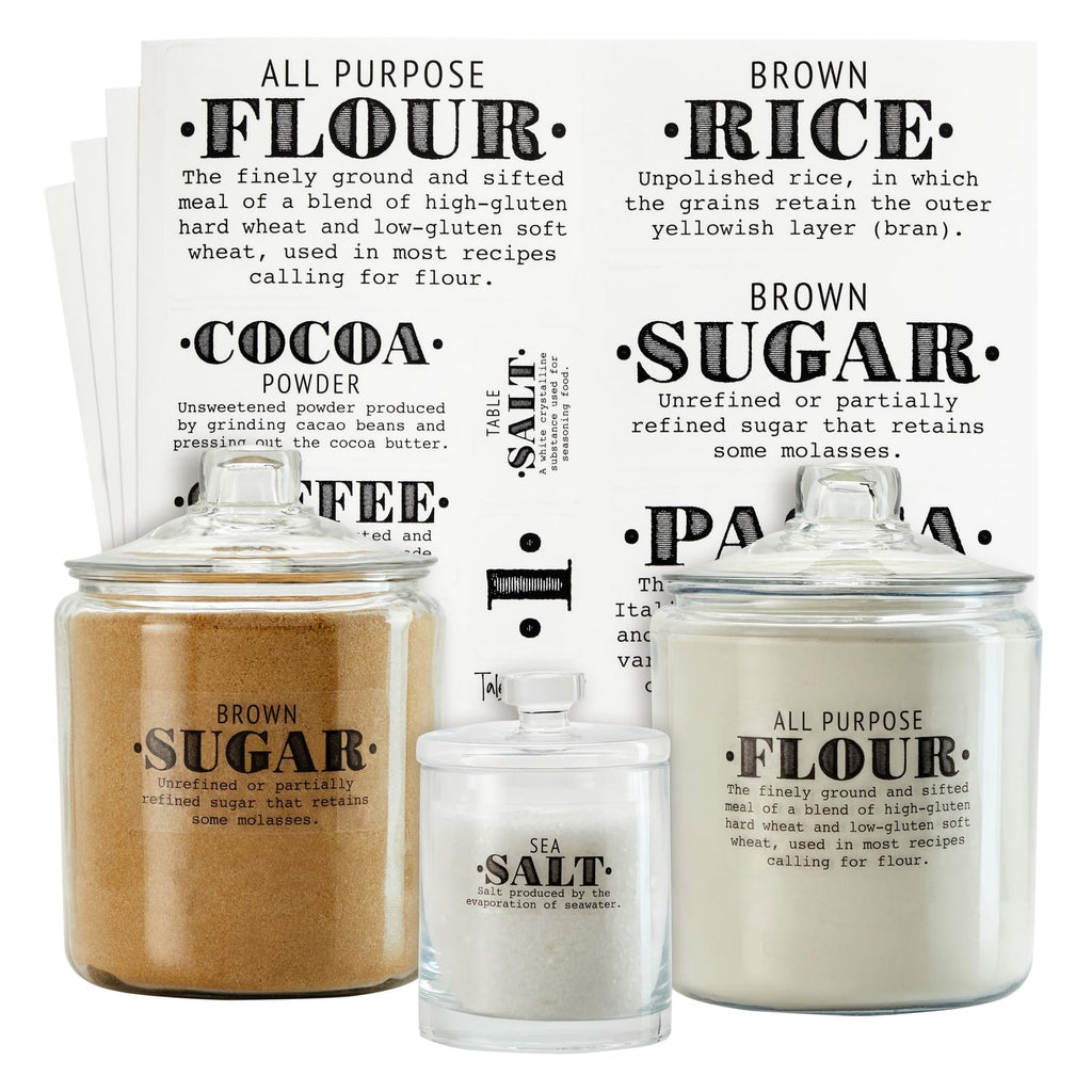 36 Preprinted Pantry Labels with Ingredient Definitions – Water Resistant