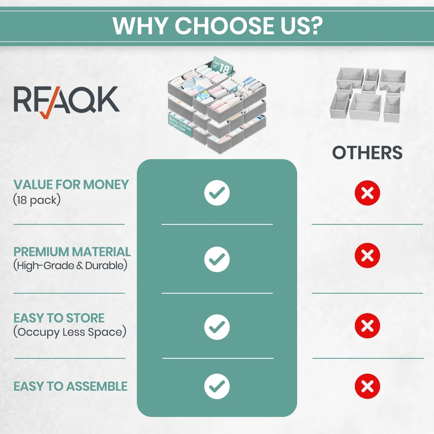 18 Pack Drawer Organizer Clothes-3 Sizes (L, M, S) Dresser Drawer Organizer-Baby Drawer Organizer for Nursery-Foldable Fabric Drawer Dividers for Underwear, Bedroom, Lingerie, Undies, Bra-Grey