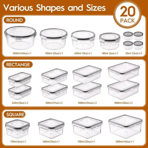 20 Pack Airtight Food Storage Containers Set with Lids Bpa-Free Leak-Proof Kitchen Organization Meal Prep Containers