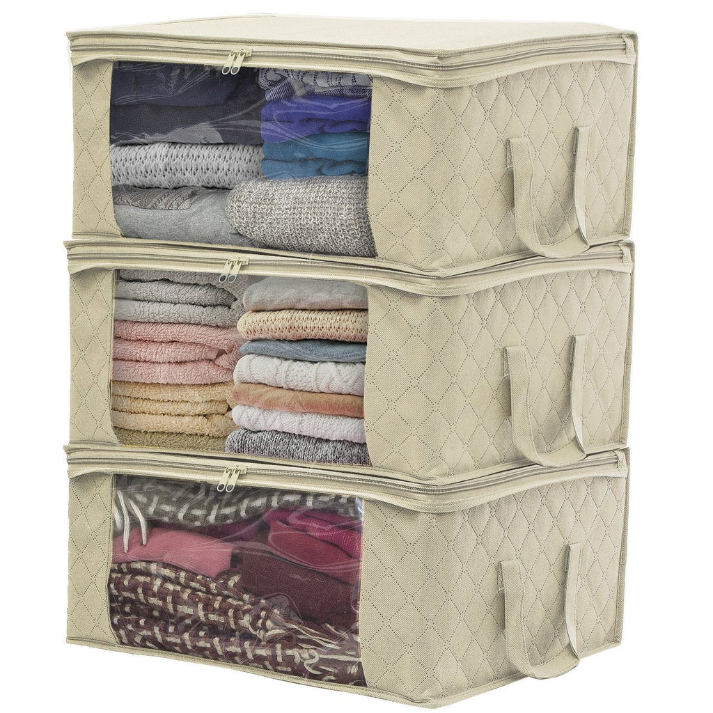 Space-Saving and Durable Shelves Clothing Storage, Beige, 3 Count