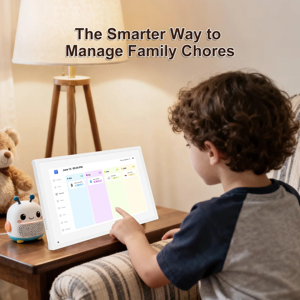 10.1 Inch Smart Digital Calendar Planner & Chore Chart, IPS HD Touchscreen Interactive Display for Family Schedules, Desk Stand Included - Share Photos/Videos