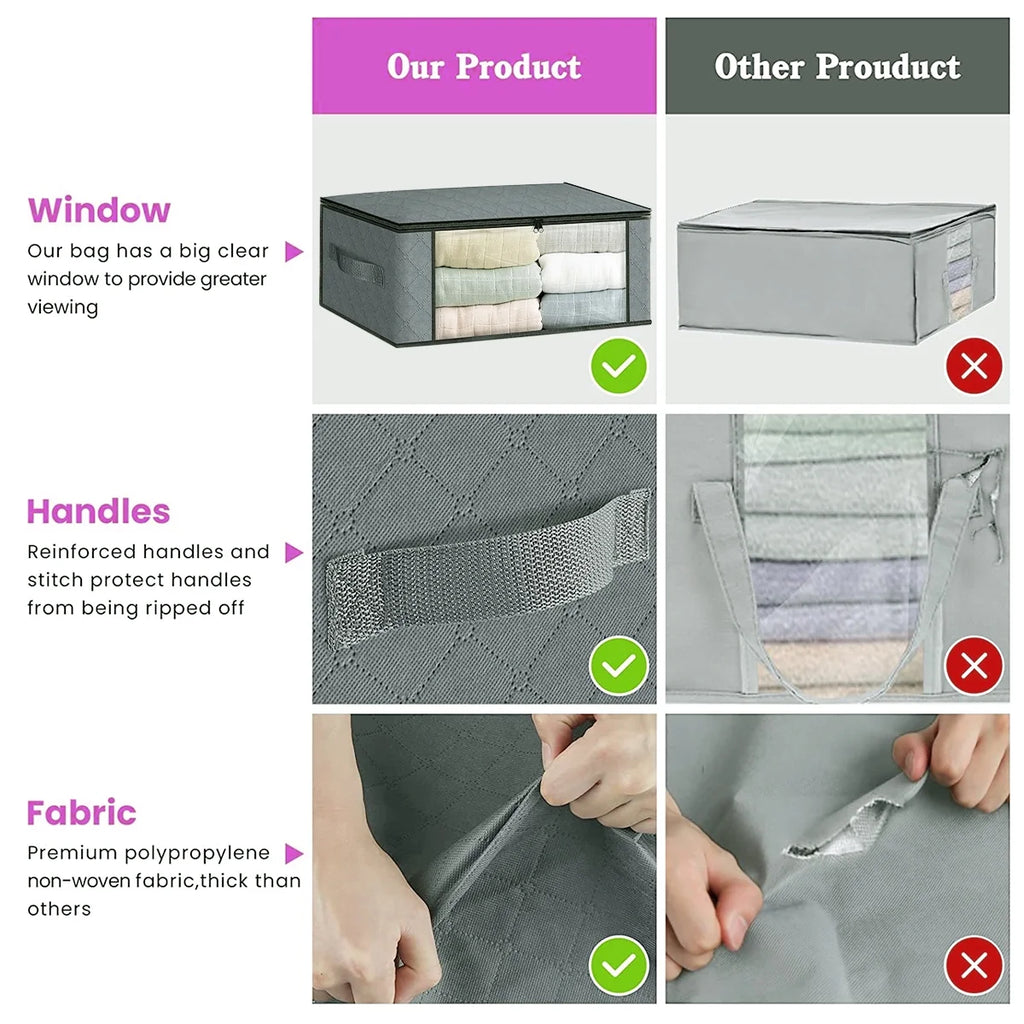 Foldable Storage Box, 6 Pack Clothes Organizer with Clear Windows, Sturdy Handles Storage Bag 19.7 X 13.78 X 7.87 Inches, Gray