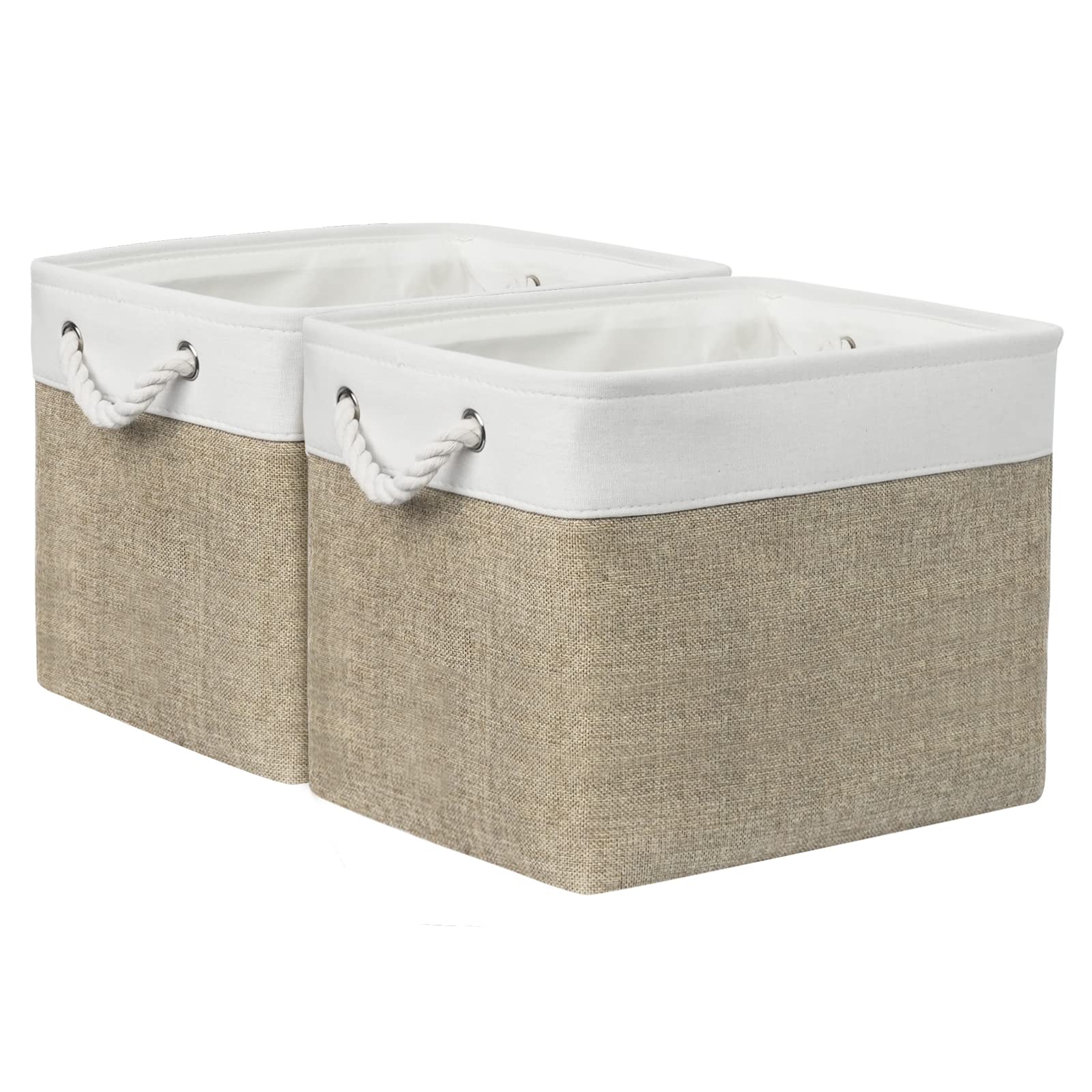 Large Collapsible Storage Bins – 16x12x12", Set of 2 (White & Khaki)