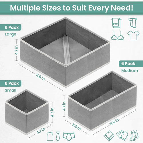 18 Pack Drawer Organizer Clothes-3 Sizes (L, M, S) Dresser Drawer Organizer-Baby Drawer Organizer for Nursery-Foldable Fabric Drawer Dividers for Underwear, Bedroom, Lingerie, Undies, Bra-Grey