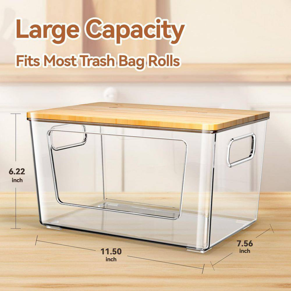 2-Pack Stackable Trash Bag Holder W/ Bamboo Lid, Large Garbage Bag Dispenser for under Sink