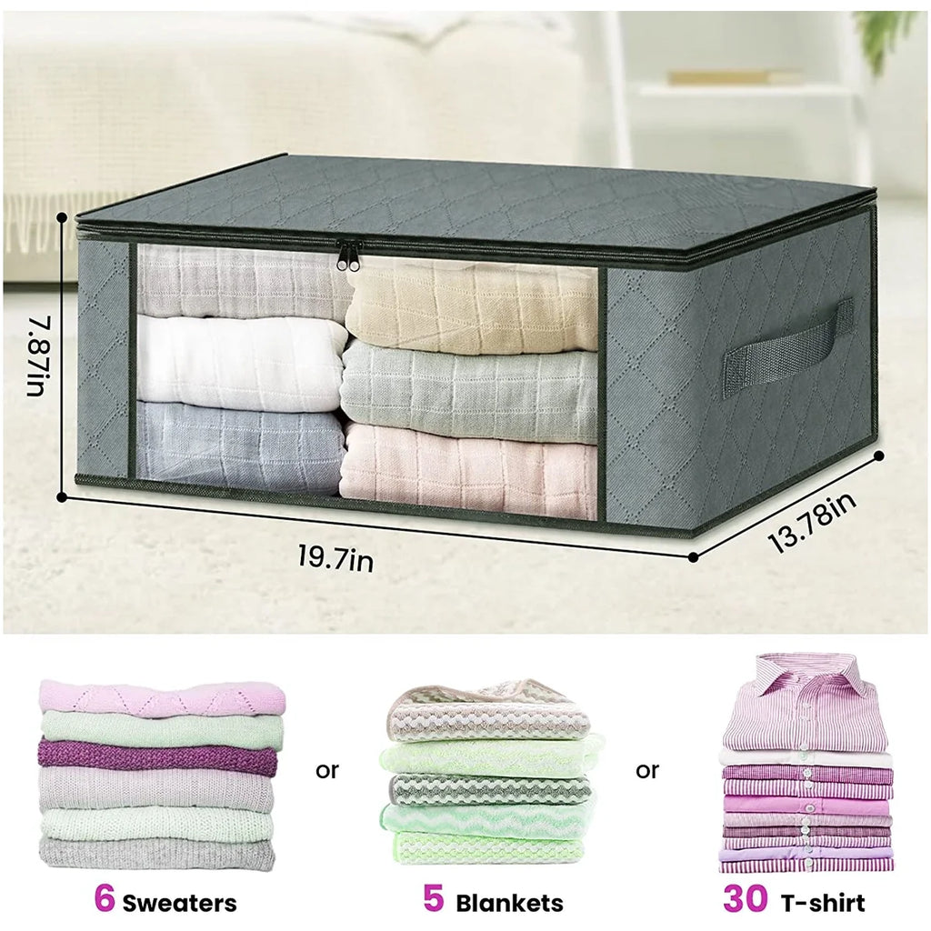 Foldable Storage Box, 6 Pack Clothes Organizer with Clear Windows, Sturdy Handles Storage Bag 19.7 X 13.78 X 7.87 Inches, Gray