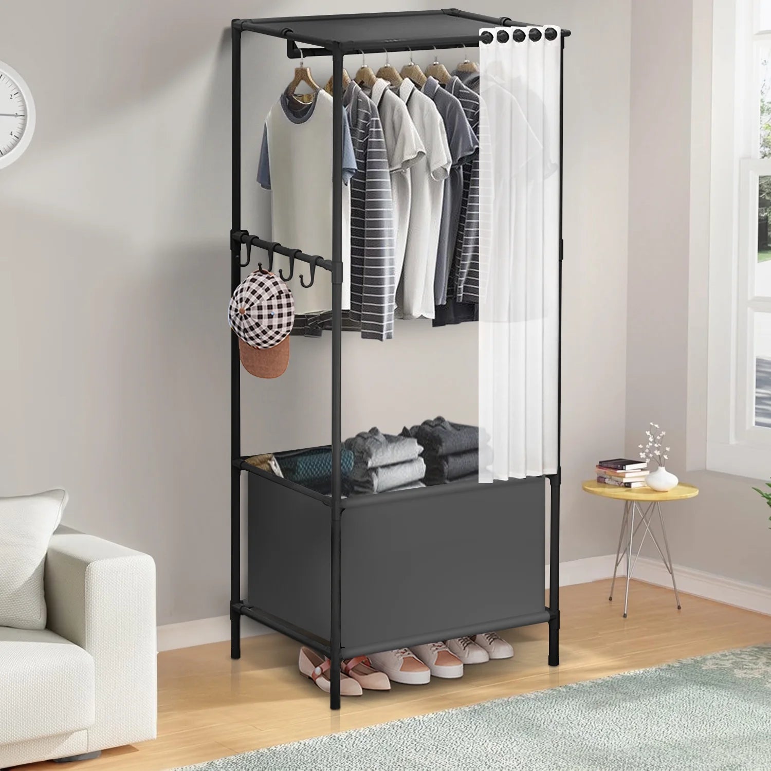 Portable Closet,  Portable Wardrobe Storage Closet, Clothes Storage Cabinet with Curtain, for Bedroom, Clothes Room, Black