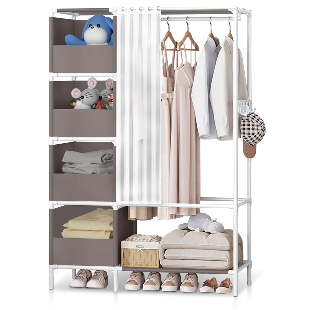 Portable Closet,  Closet Organizer Storage Shelves, Clothes Rack Storage Organizer, Wardrobe Closet Clothing Rack for Bedroom, Hallway, Living Room, Gray