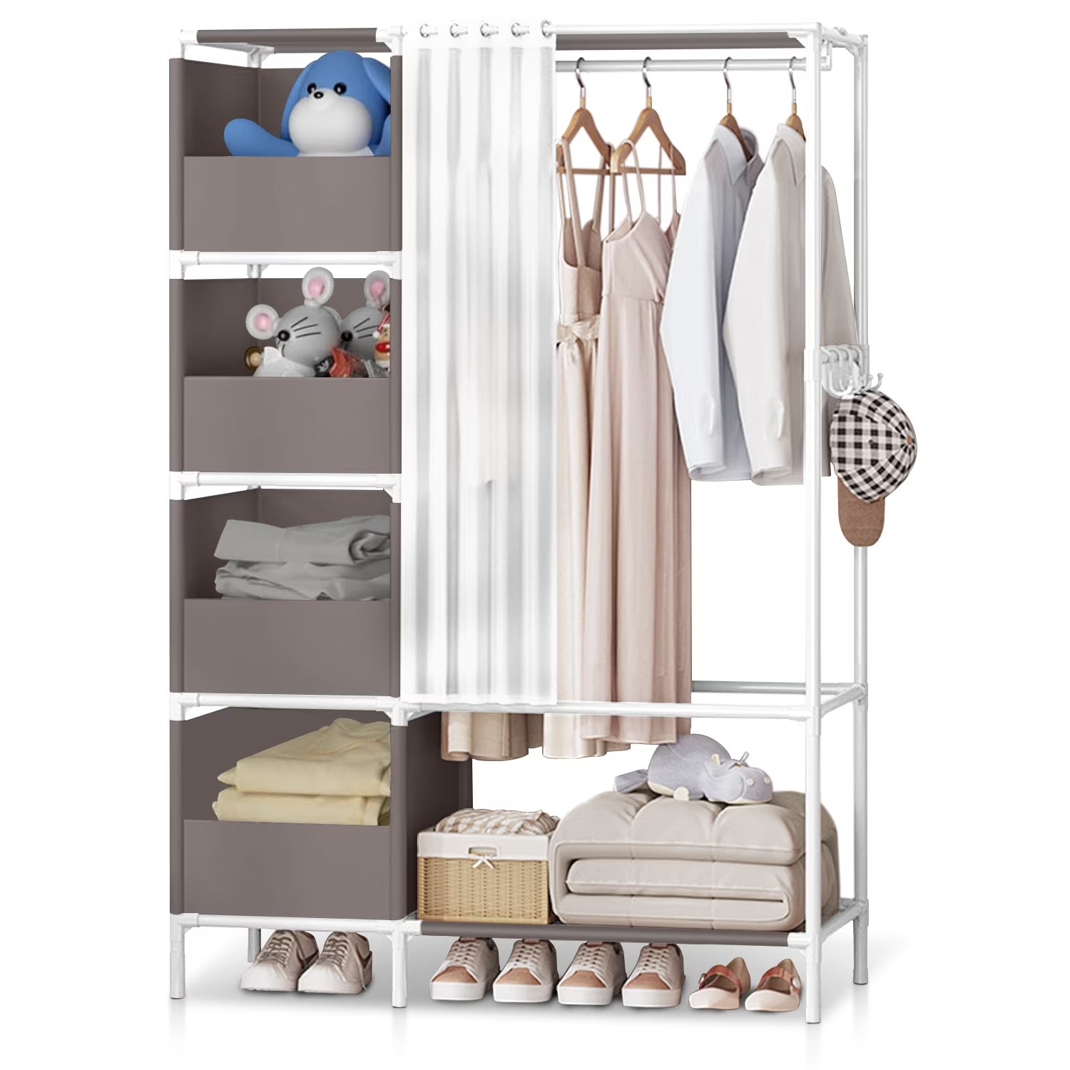Portable Closet,  Closet Organizer Storage Shelves, Clothes Rack Storage Organizer, Wardrobe Closet Clothing Rack for Bedroom, Hallway, Living Room, Gray