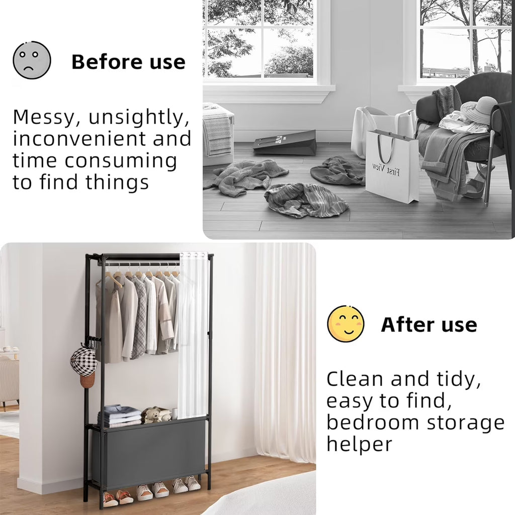 Portable Closet,  Portable Wardrobe Storage Closet, Clothes Storage Cabinet with Curtain, for Bedroom, Clothes Room, Black