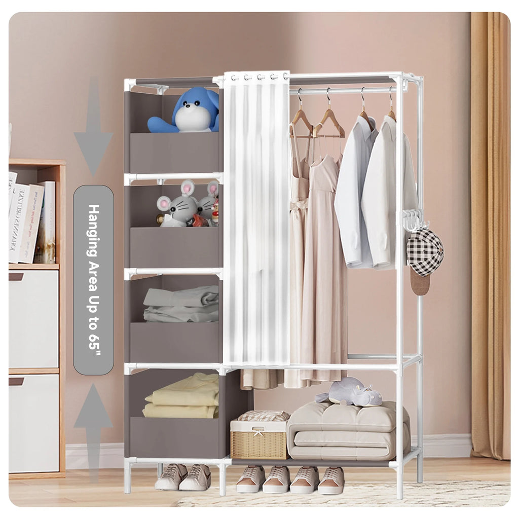 Portable Closet,  Closet Organizer Storage Shelves, Clothes Rack Storage Organizer, Wardrobe Closet Clothing Rack for Bedroom, Hallway, Living Room, Gray