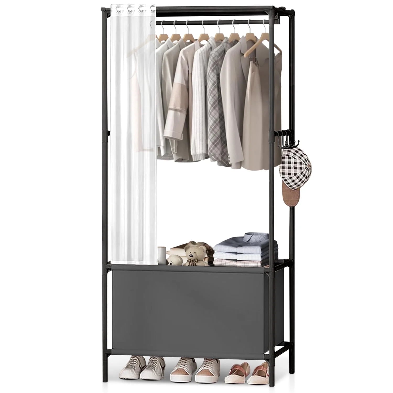Portable Closet,  Portable Wardrobe Storage Closet, Clothes Storage Cabinet with Curtain, for Bedroom, Clothes Room, Black