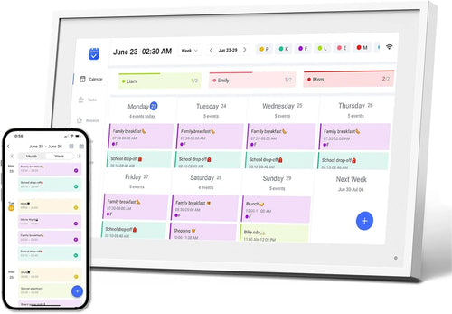 10.1 Inch Smart Digital Calendar Planner & Chore Chart, IPS HD Touchscreen Interactive Display for Family Schedules, Desk Stand Included - Share Photos/Videos