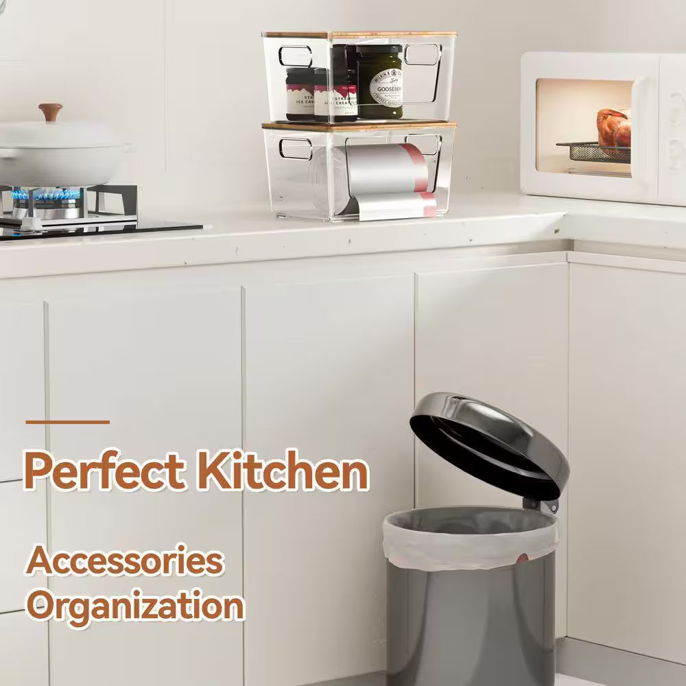 2-Pack Stackable Trash Bag Holder W/ Bamboo Lid, Large Garbage Bag Dispenser for under Sink