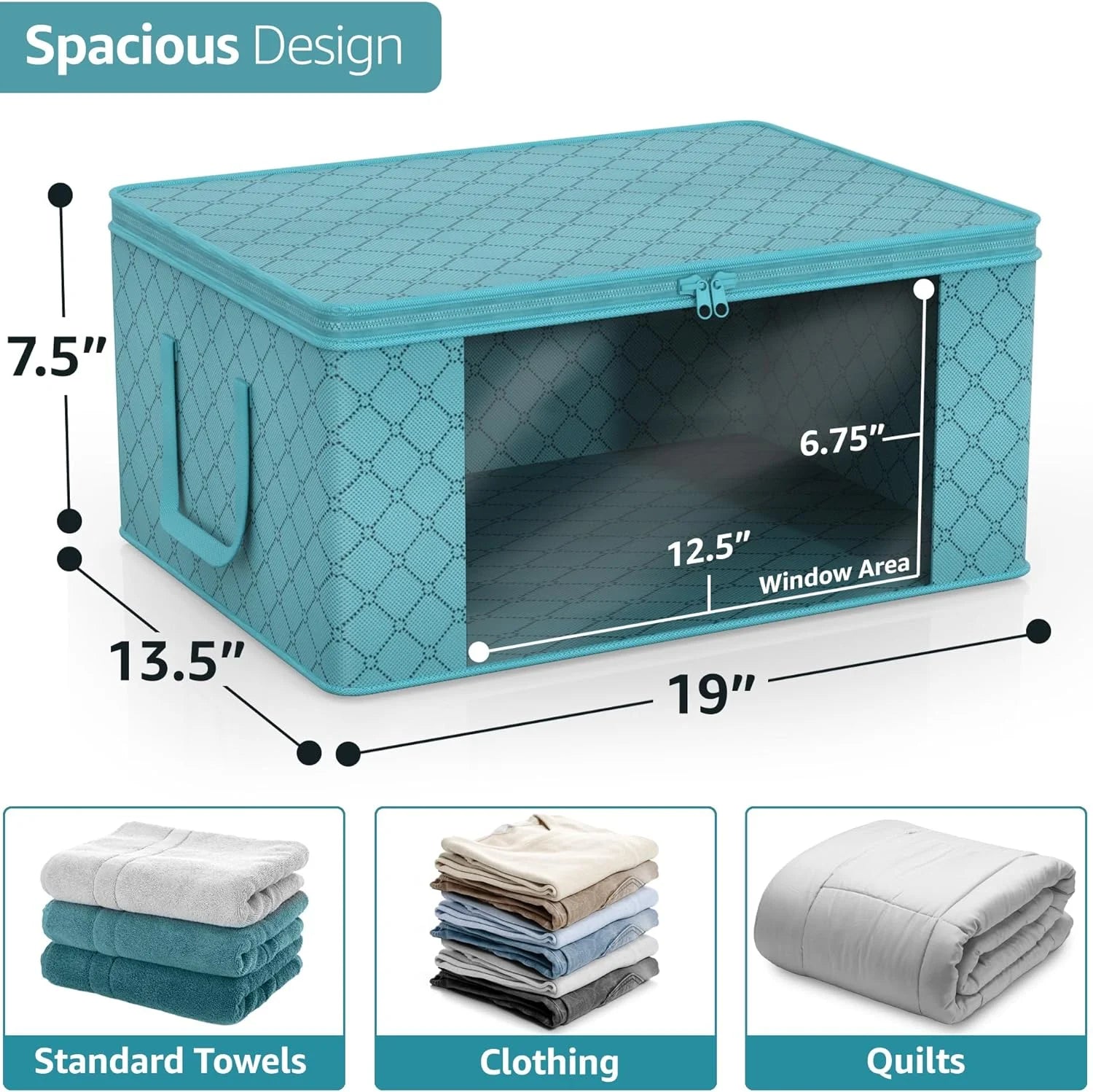 Foldable Storage Bag Organizers, Clear Window & Carry Handles, Great for Clothes, Blankets, Closets, Bedrooms, and More, 19" L X 14" W X 8" H (3 Pack)