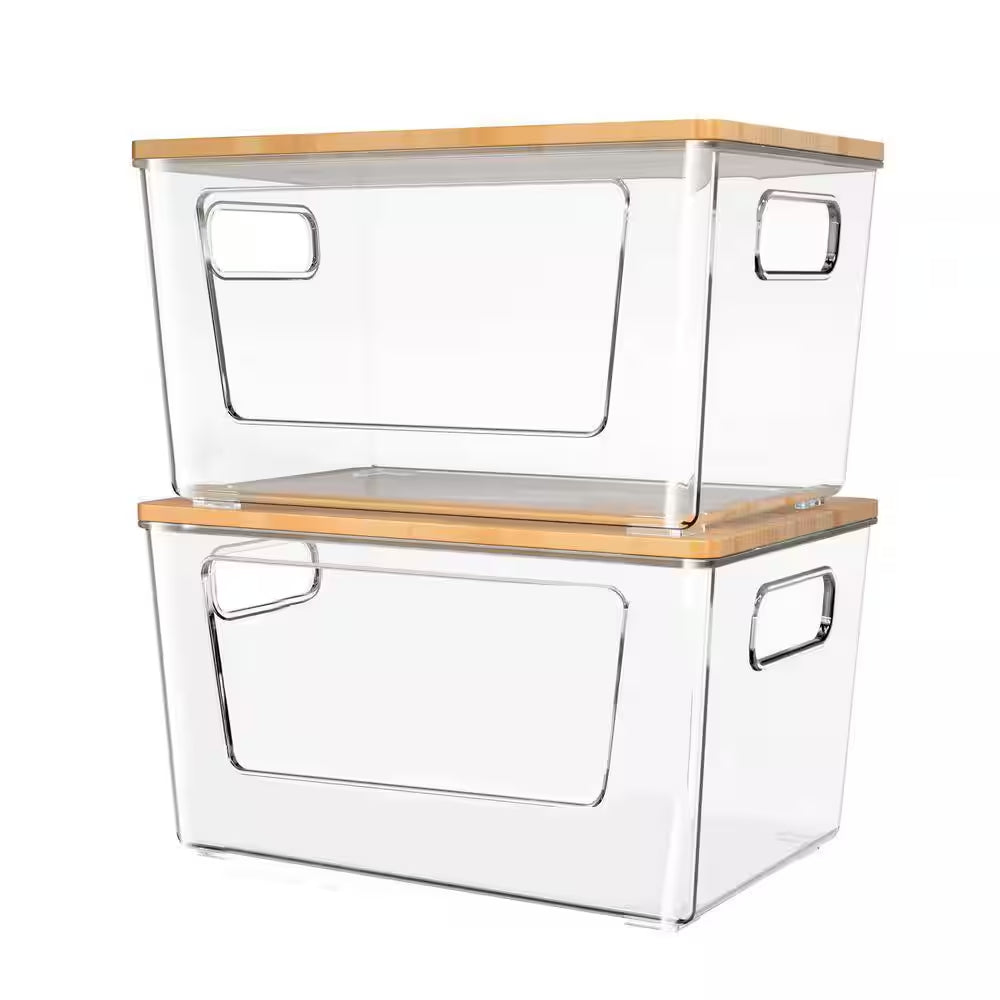 2-Pack Stackable Trash Bag Holder W/ Bamboo Lid, Large Garbage Bag Dispenser for under Sink