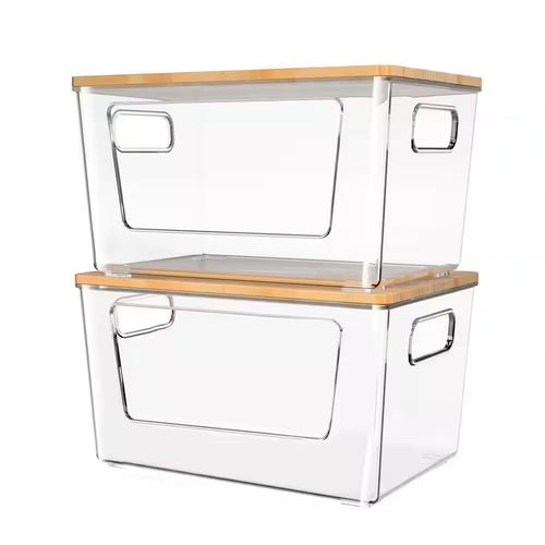 2-Pack Stackable Trash Bag Holder W/ Bamboo Lid, Large Garbage Bag Dispenser for under Sink