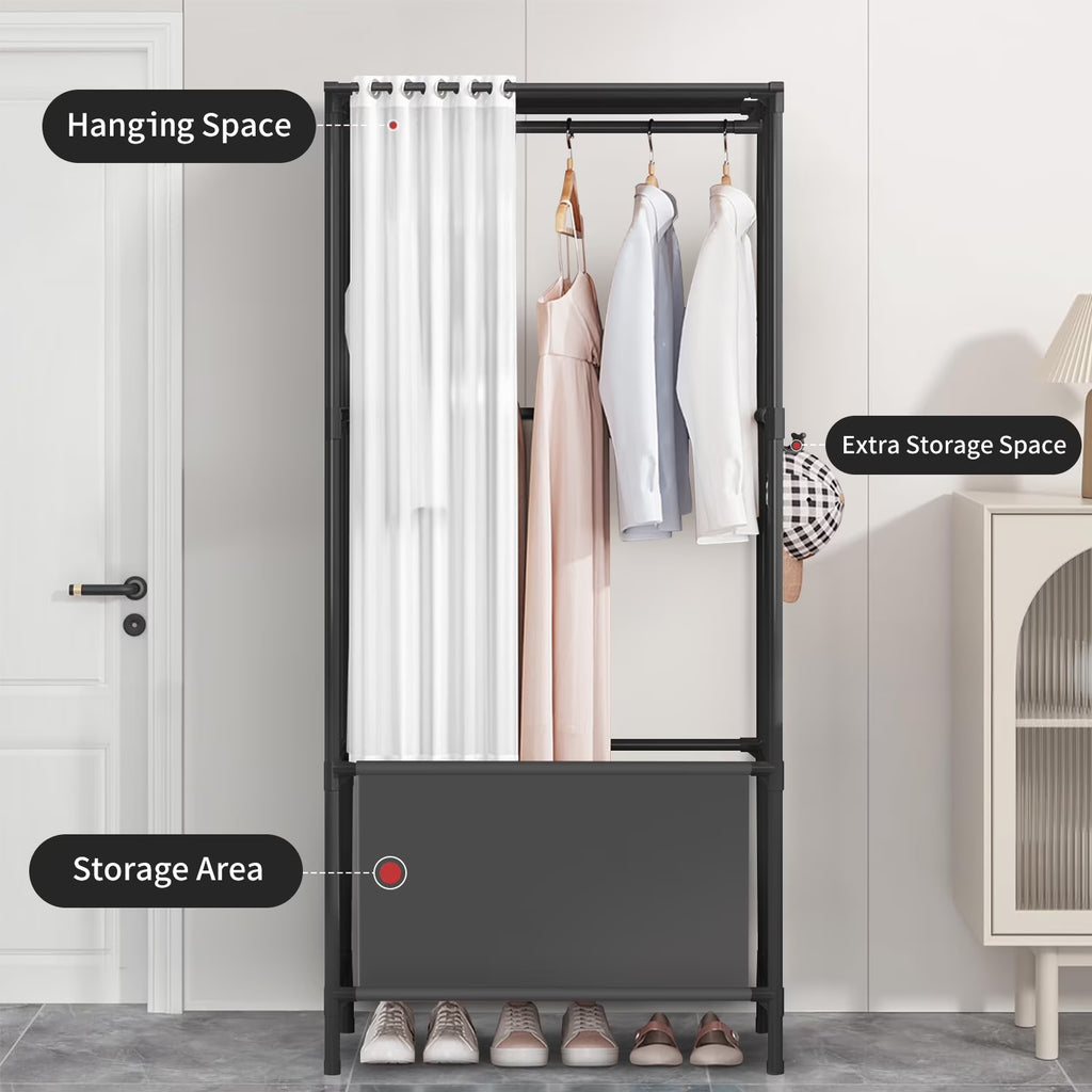 Portable Closet,  Portable Wardrobe Storage Closet, Clothes Storage Cabinet with Curtain, for Bedroom, Clothes Room, Black