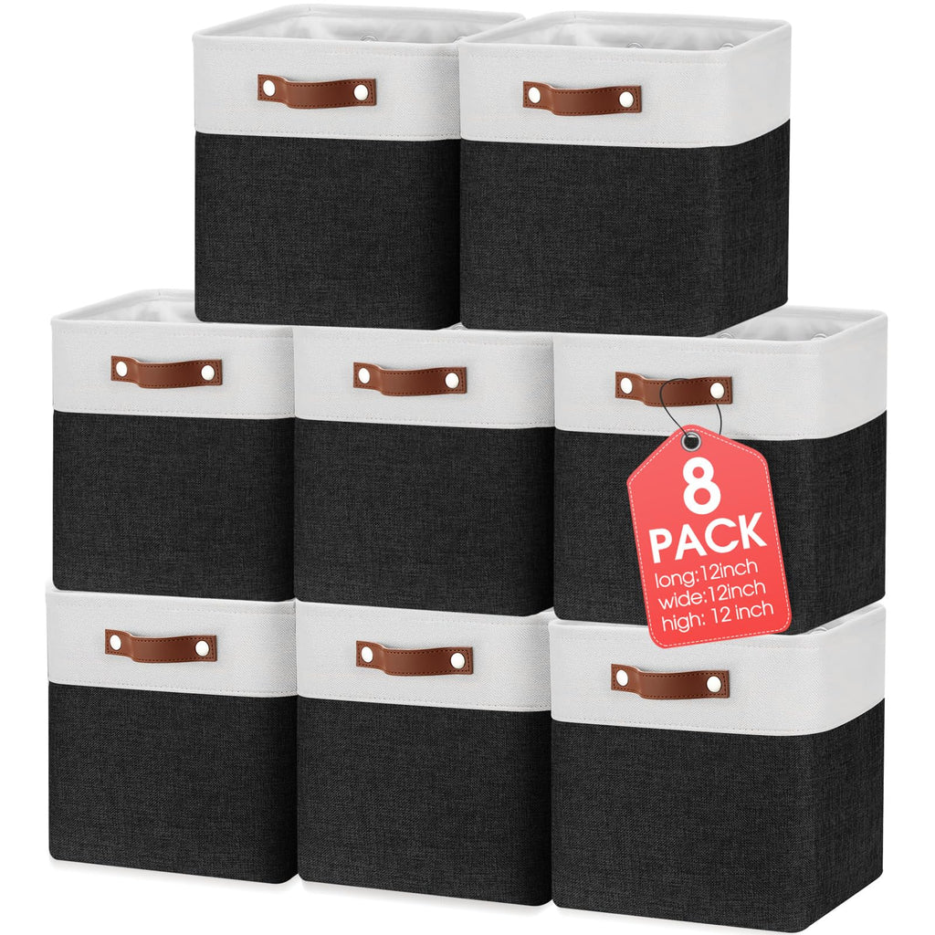 Fabric Storage Baskets with Handles – Set of 8 (12x12x12")