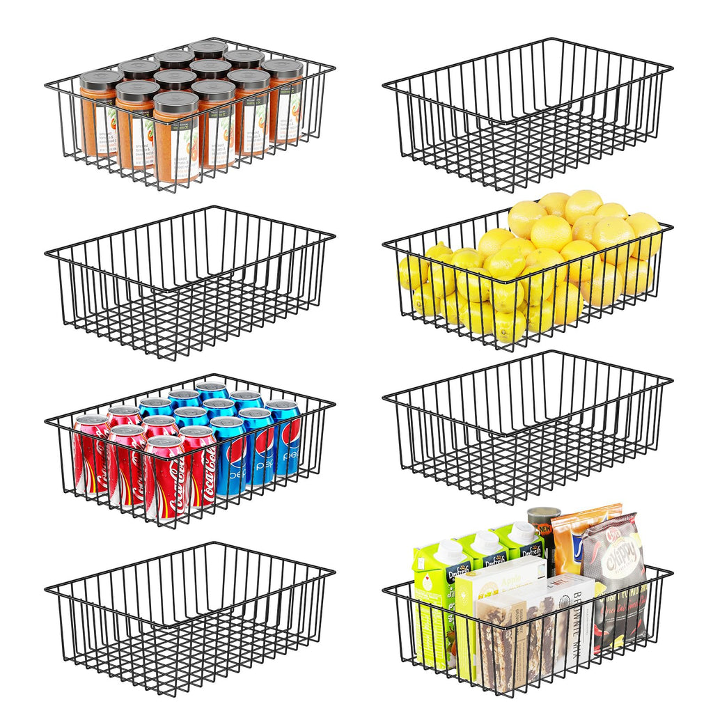 Simple Trending 8 Pack Large Wire Baskets for Organization Metal Pantry Storage Baskets for Cabinet Kitchen Garage Bathroom Black