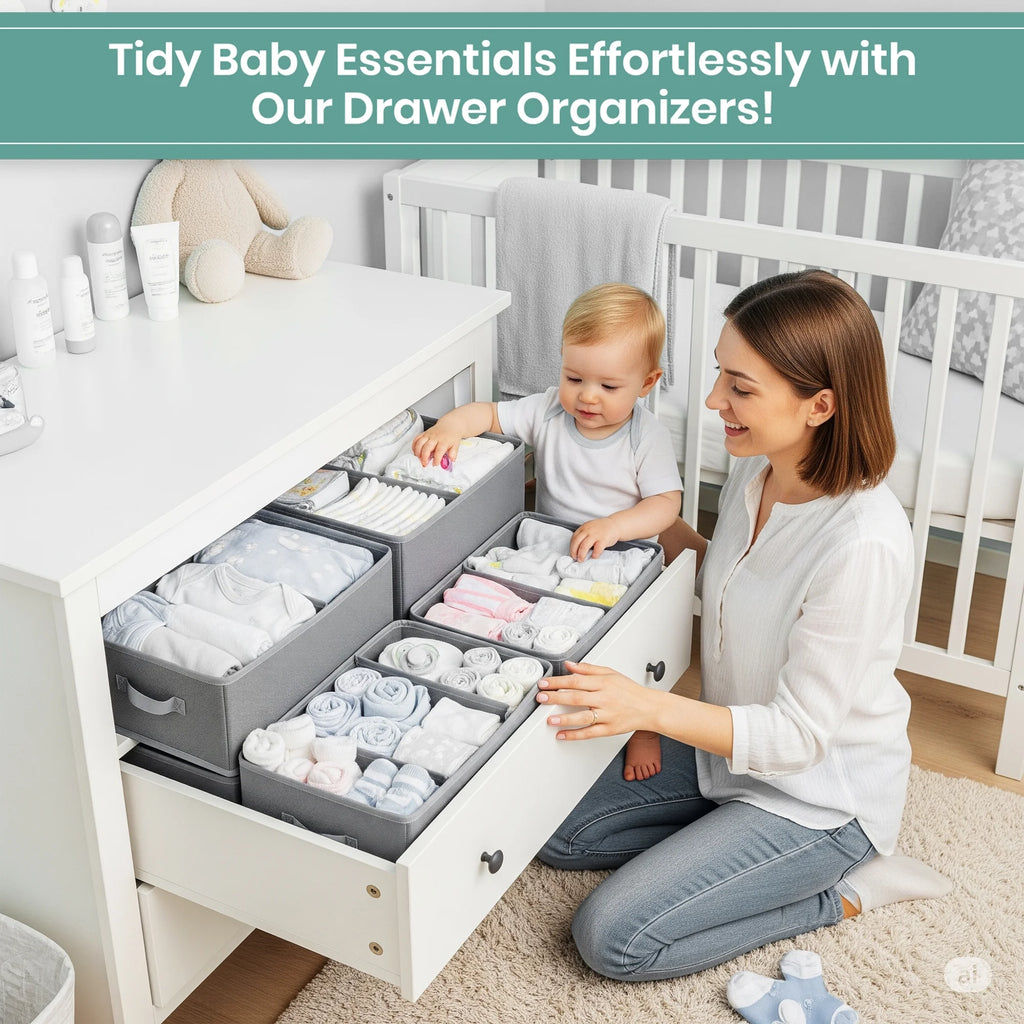 18 Pack Drawer Organizer Clothes-3 Sizes (L, M, S) Dresser Drawer Organizer-Baby Drawer Organizer for Nursery-Foldable Fabric Drawer Dividers for Underwear, Bedroom, Lingerie, Undies, Bra-Grey