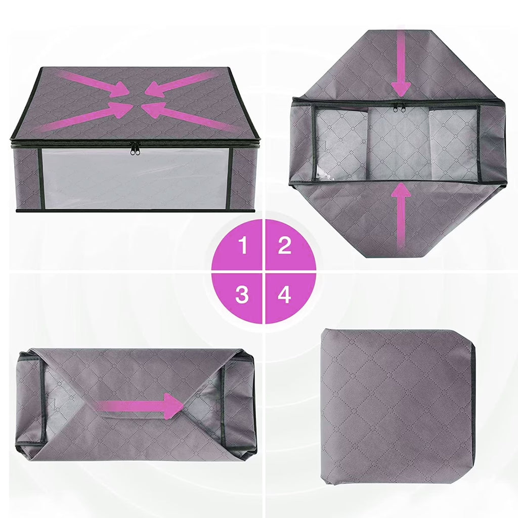 Foldable Storage Box, 6 Pack Clothes Organizer with Clear Windows, Sturdy Handles Storage Bag 19.7 X 13.78 X 7.87 Inches, Gray
