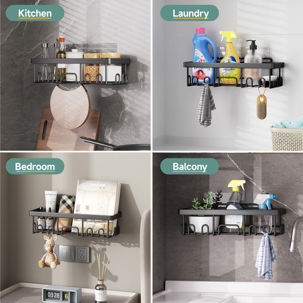 Rustproof & Waterproof Shower Caddy 6-Pack, No Drilling Adhesive Wall Mounted Shower Shelves Rack, Heavy Weight Bearing, Large Organizer Storage Accessories, Ideal for Bathroom, Home & Kitchen