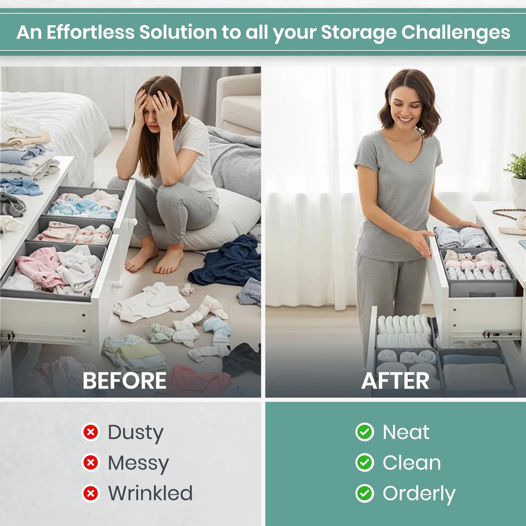 18 Pack Drawer Organizer Clothes-3 Sizes (L, M, S) Dresser Drawer Organizer-Baby Drawer Organizer for Nursery-Foldable Fabric Drawer Dividers for Underwear, Bedroom, Lingerie, Undies, Bra-Grey