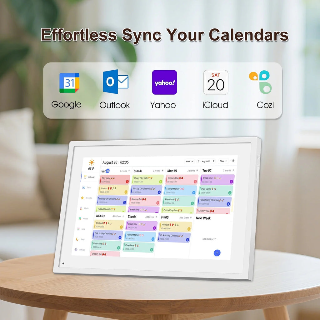 10.1 Inch Smart Digital Calendar Planner & Chore Chart, IPS HD Touchscreen Interactive Display for Family Schedules, Desk Stand Included - Share Photos/Videos
